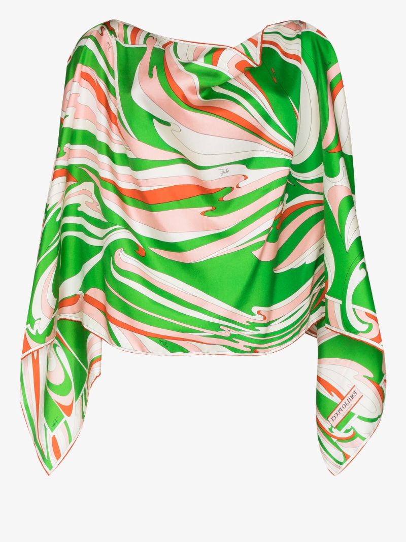Vortici Print Silk Poncho Top