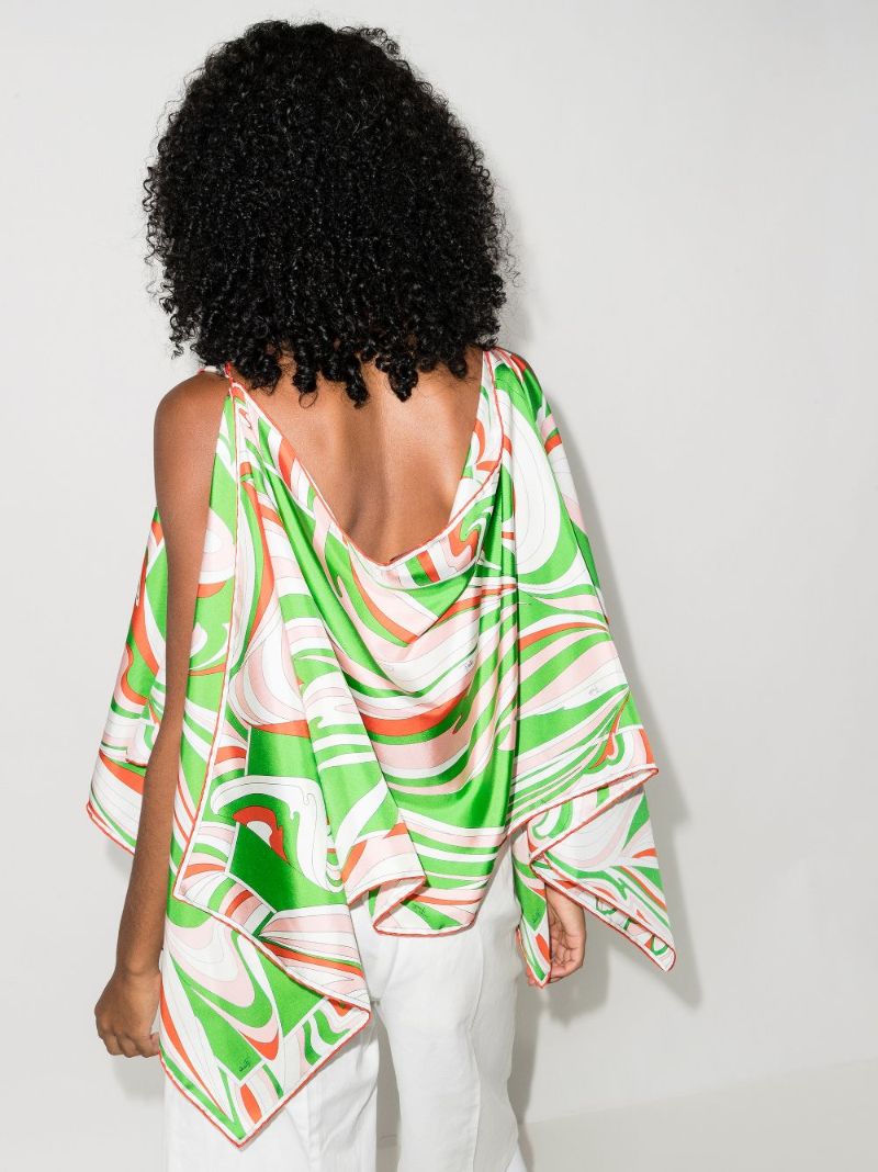 Vortici Print Silk Poncho Top