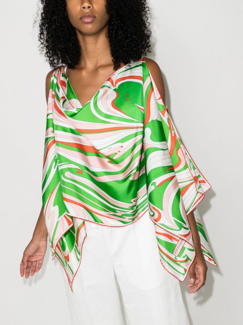 Vortici Print Silk Poncho Top