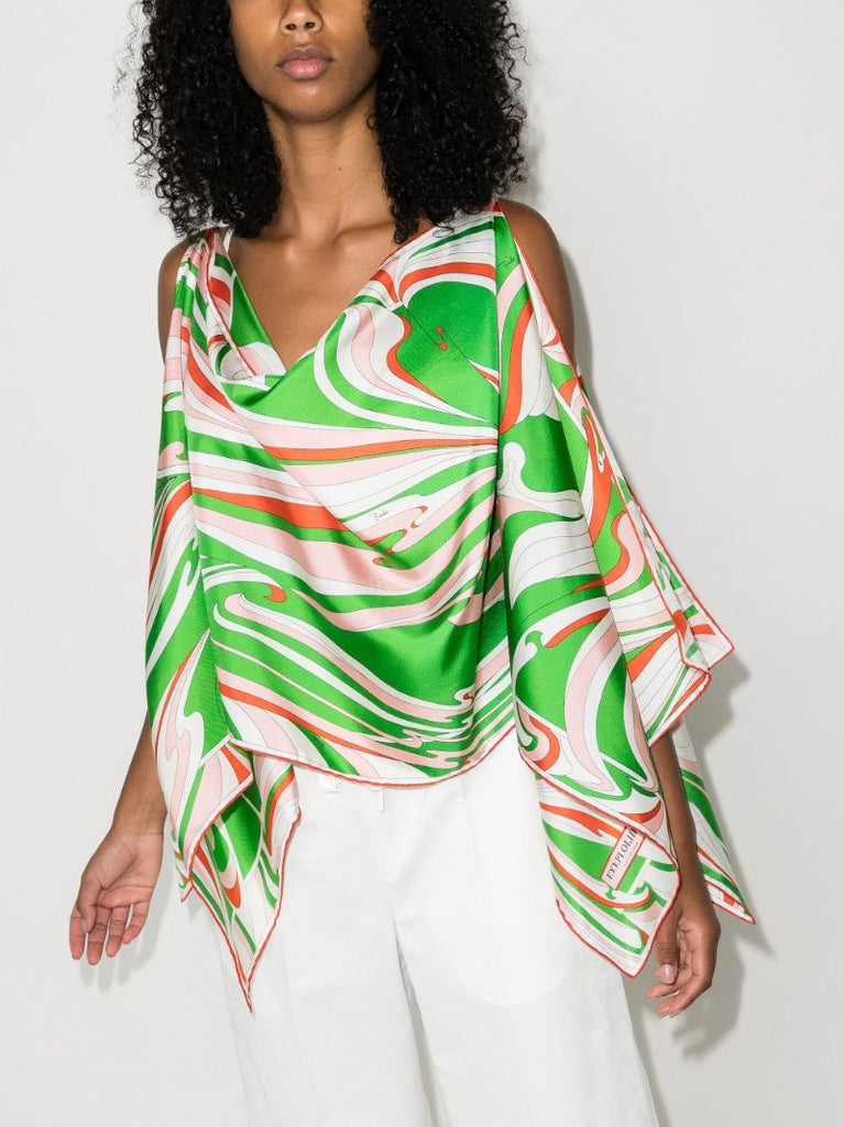 Vortici Print Silk Poncho Top
