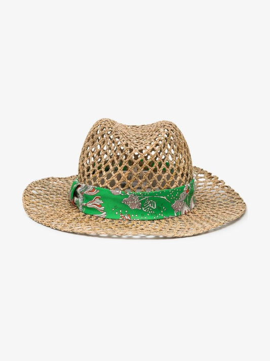 Neutral Rugiada Print Strap Straw Hat