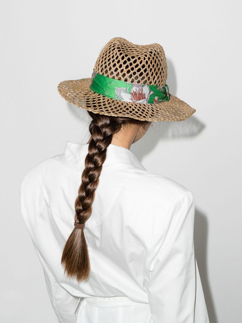 Neutral Rugiada Print Strap Straw Hat