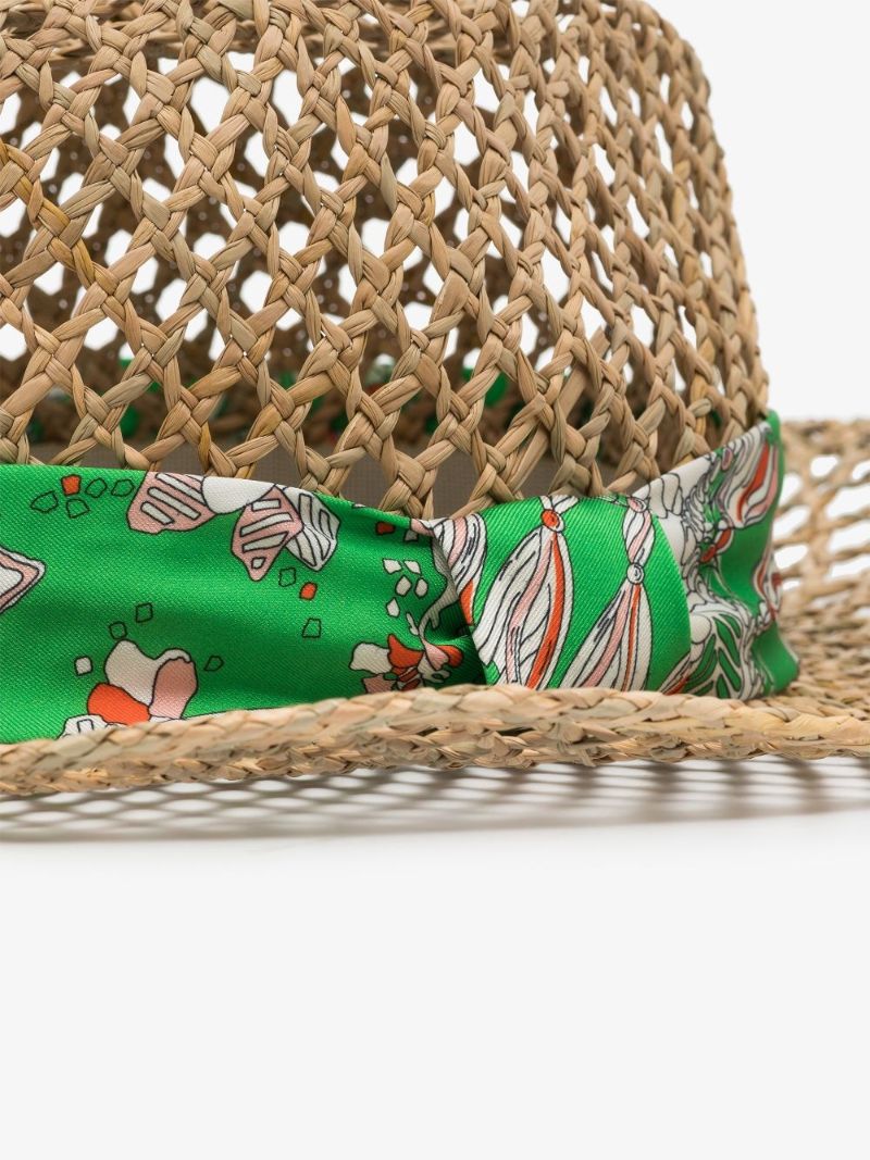 Neutral Rugiada Print Strap Straw Hat