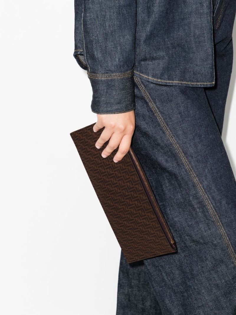 Brown Ff Monogram Medium Leather Clutch Bag