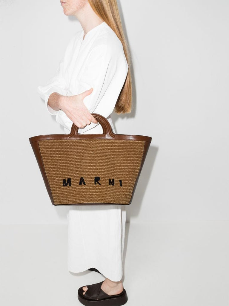 Logo-embroidered Raffia Tote Bag