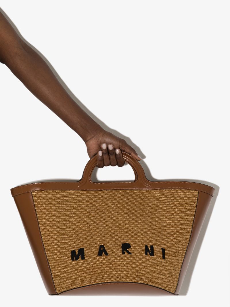 Logo-embroidered Raffia Tote Bag