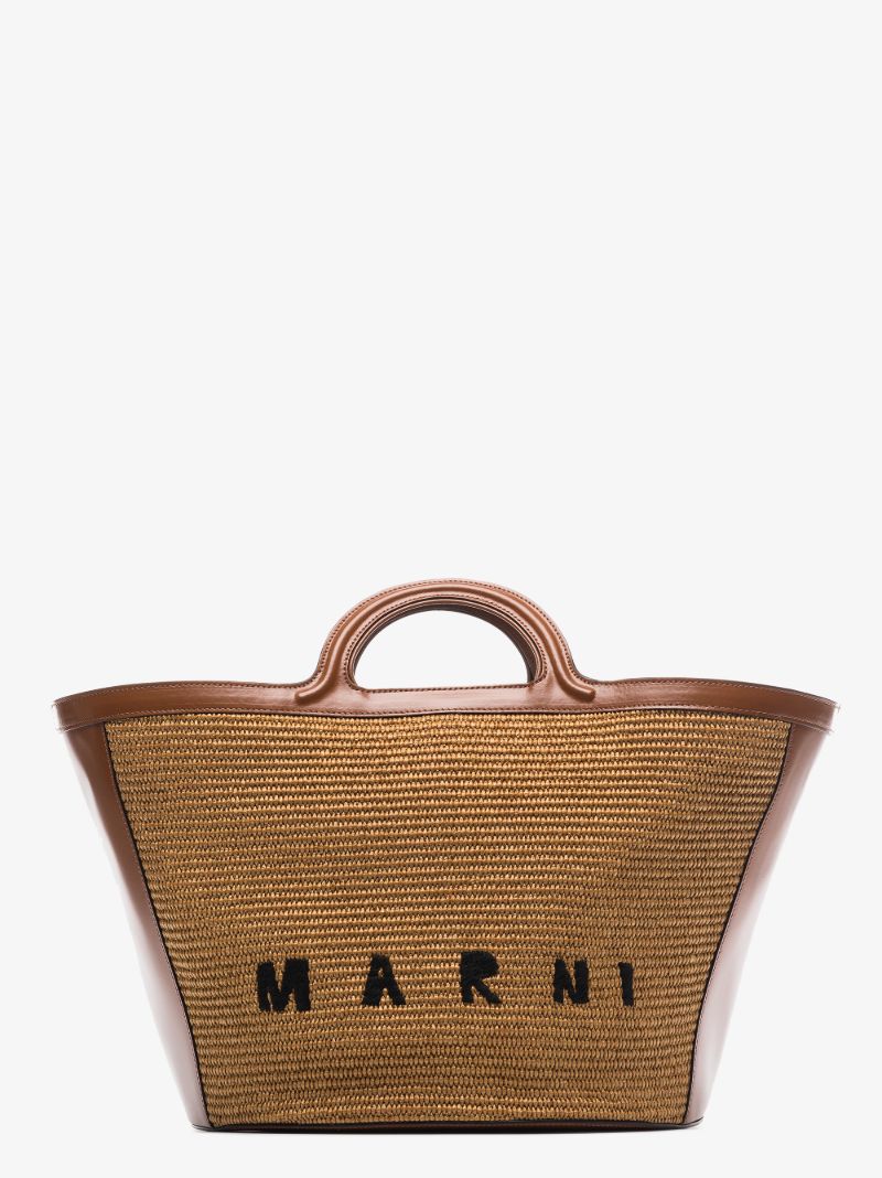 Logo-embroidered Raffia Tote Bag