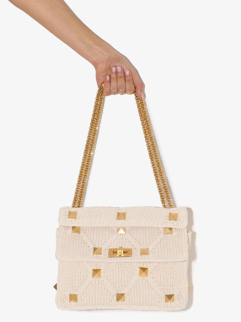 Neutral Knitted Roman Stud Top Handle Bag