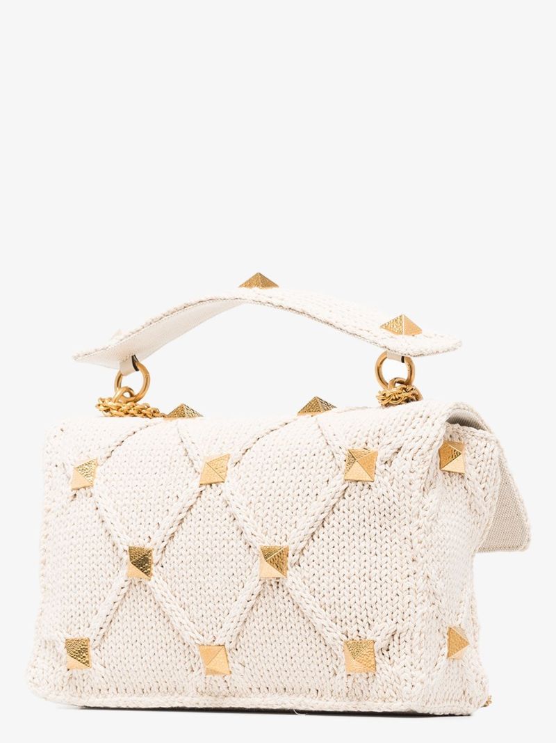 Neutral Knitted Roman Stud Top Handle Bag