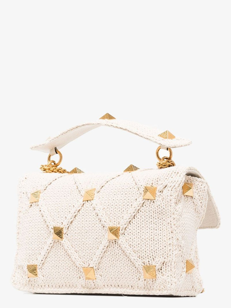 Neutral Knitted Roman Stud Top Handle Bag