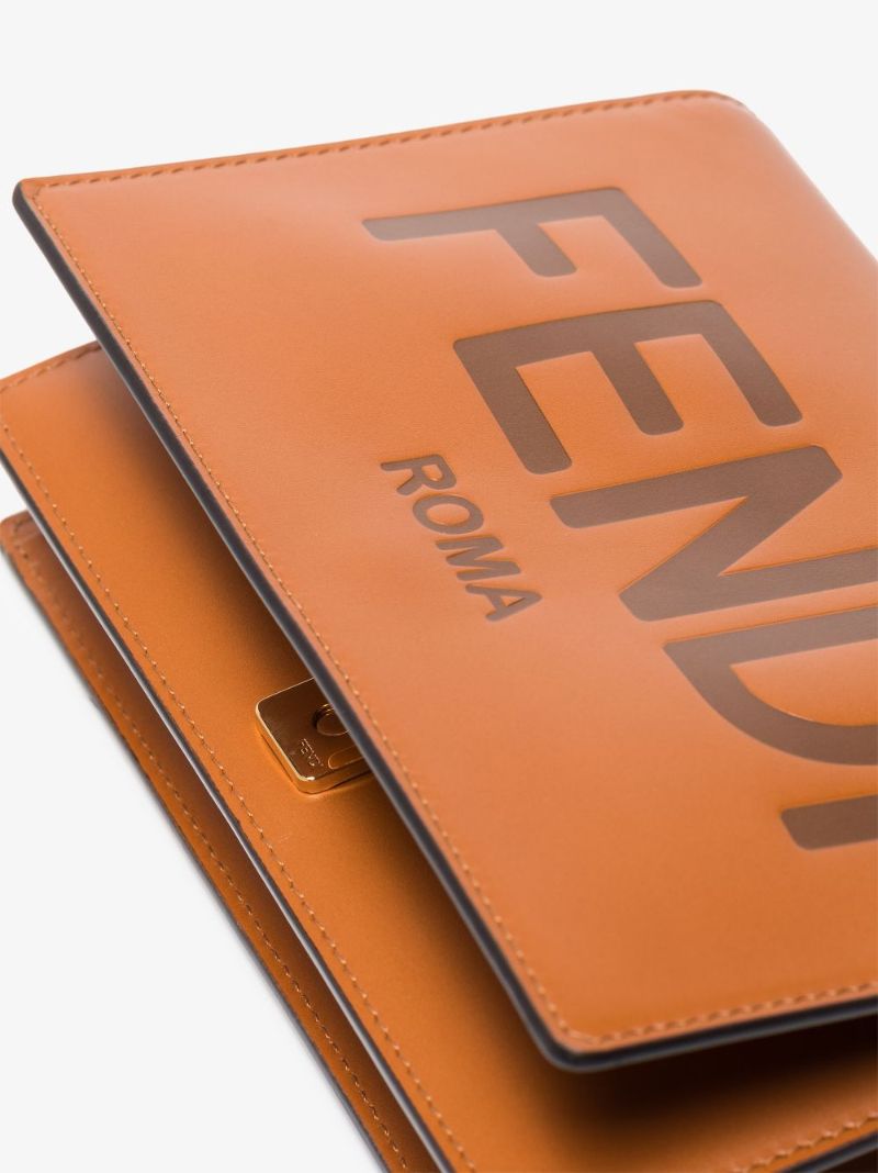 Brown Logo Leather Chain Wallet Bag