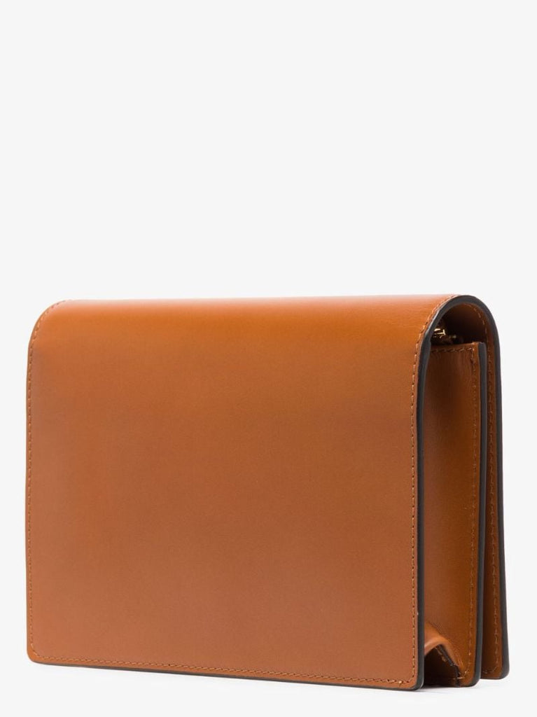 Brown Logo Leather Chain Wallet Bag