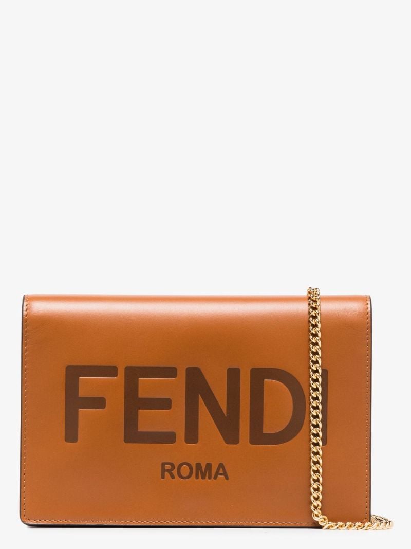 Brown Logo Leather Chain Wallet Bag
