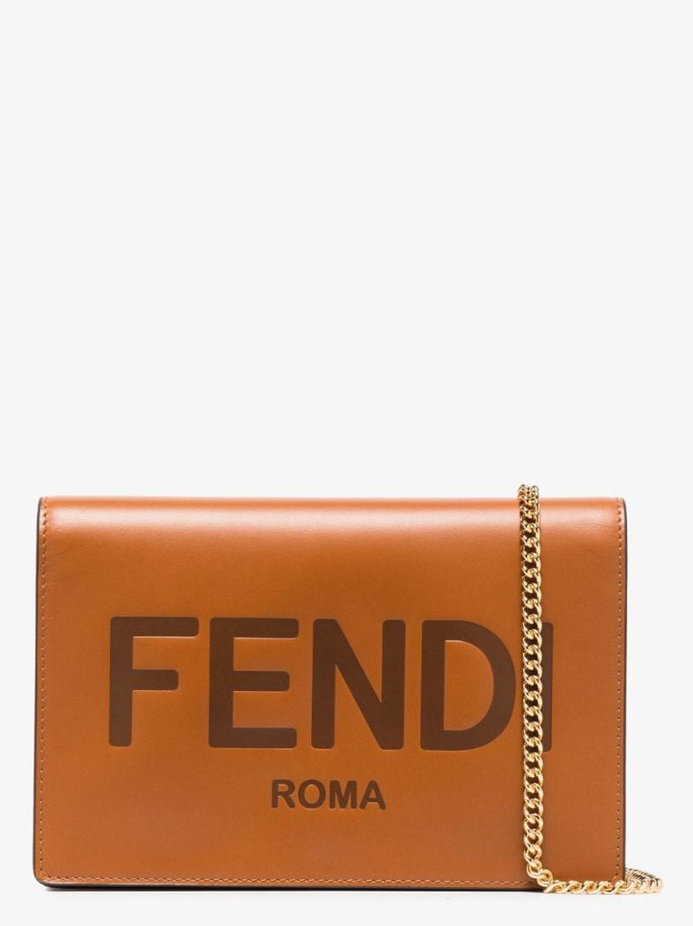 Brown Logo Leather Chain Wallet Bag