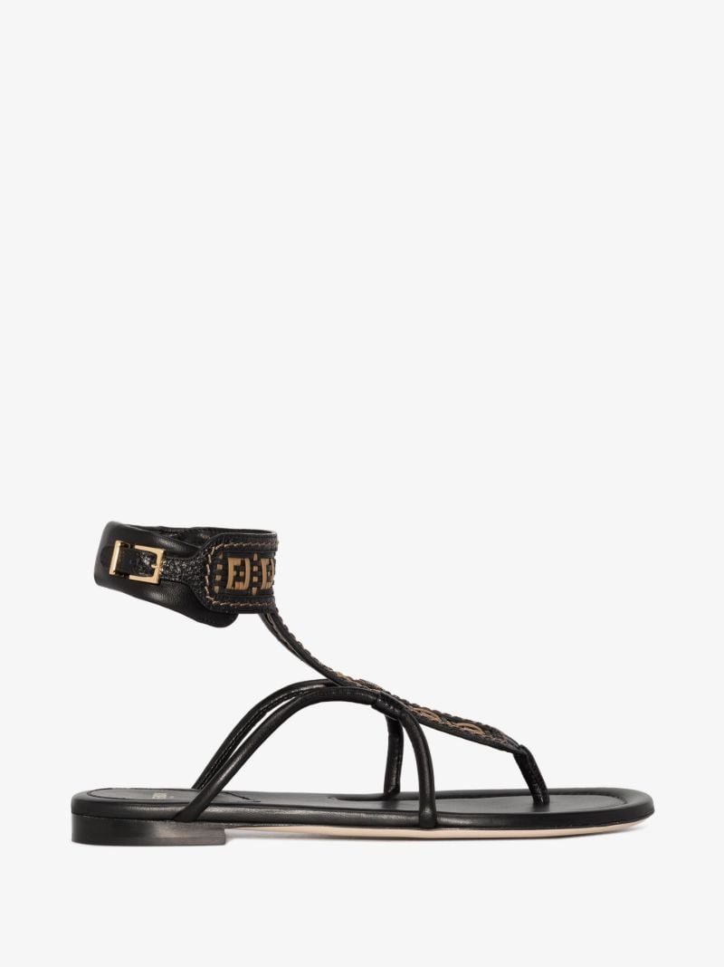 Black Ff Interlace Leather Sandals