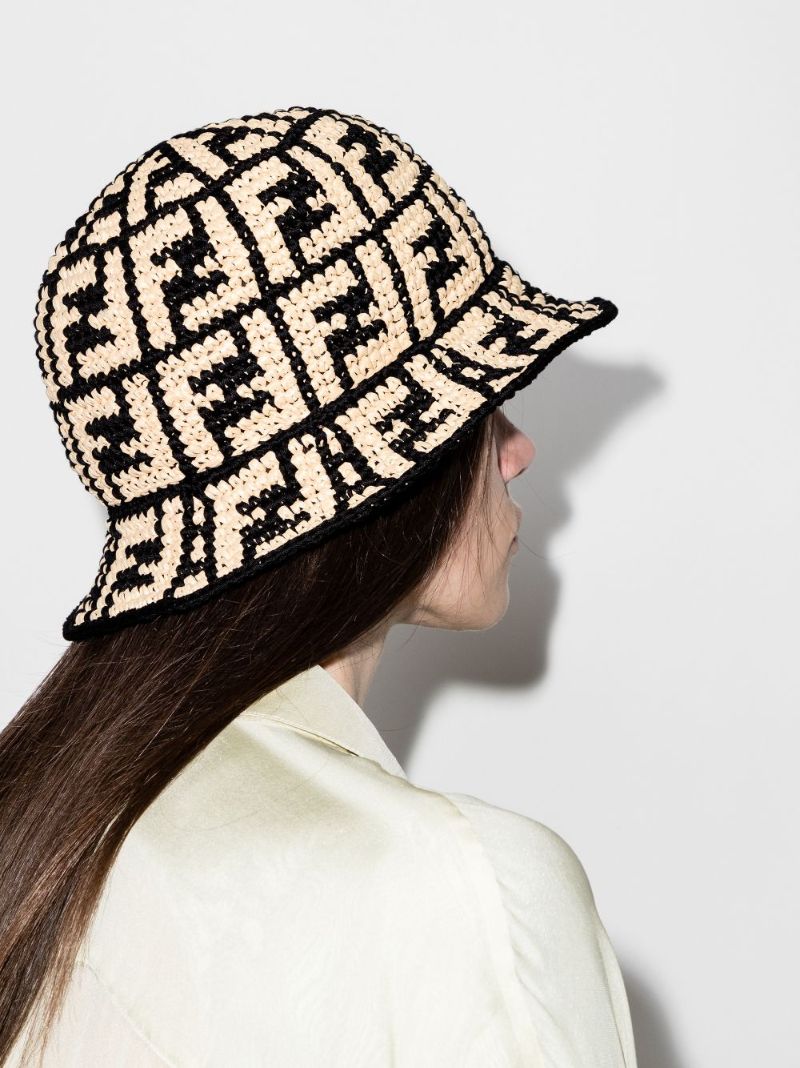 Neutral Ff Raffia Bucket Hat