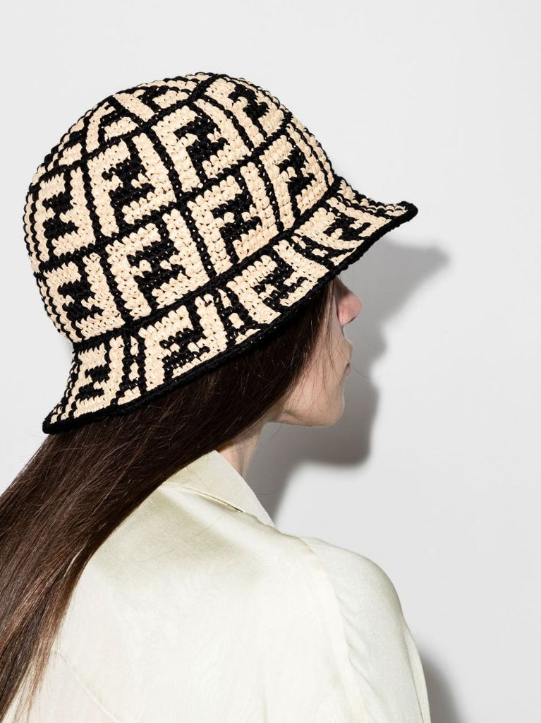 Neutral Ff Raffia Bucket Hat