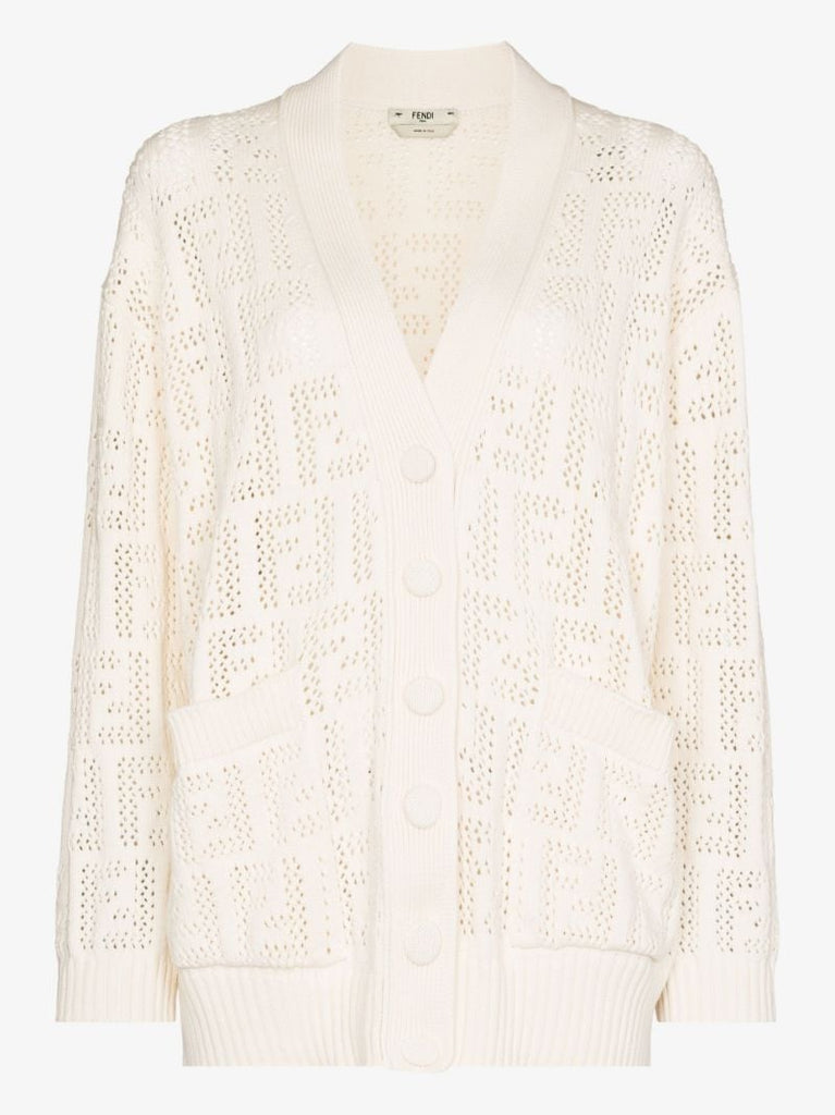Ff Monogram Open Knit Cardigan