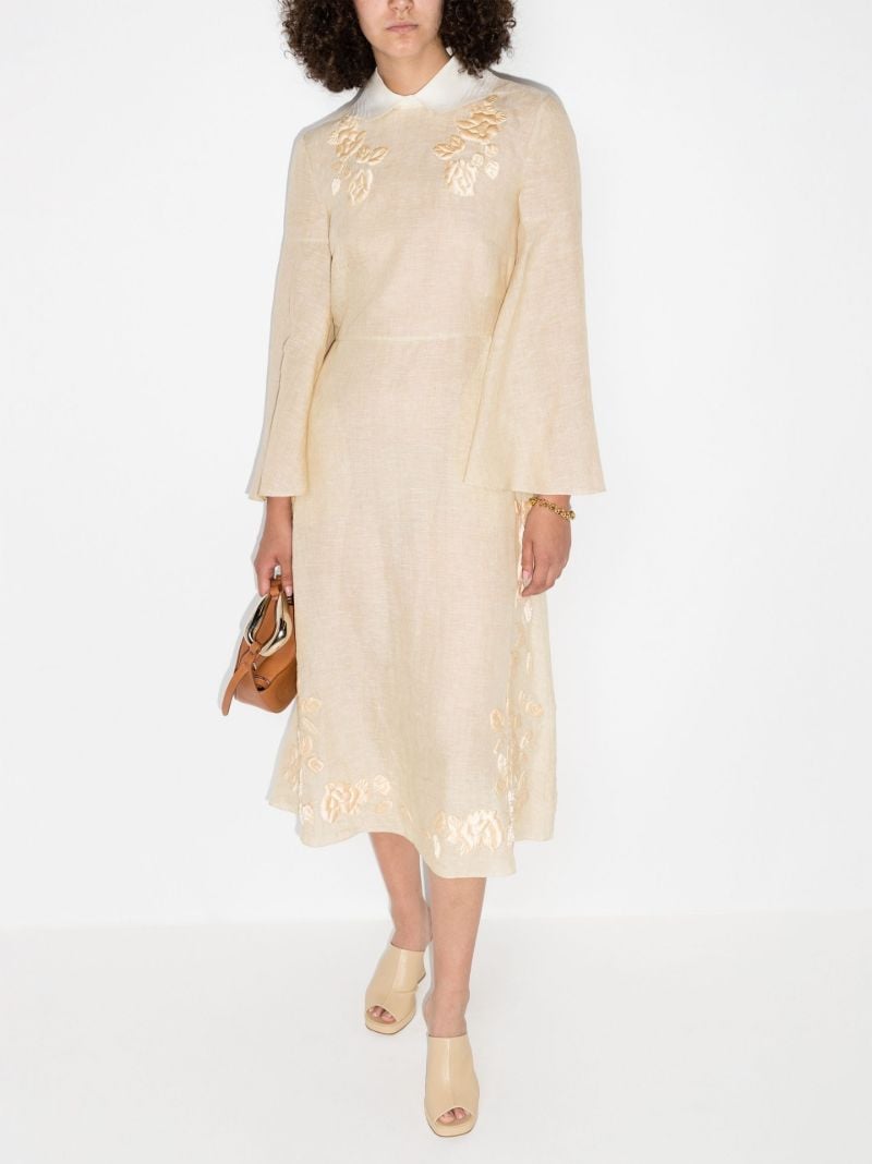 Silk and Linen Embroidered Midi Dress