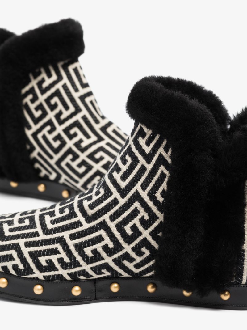 Black Tosca Monogram Shearling Ankle Boots