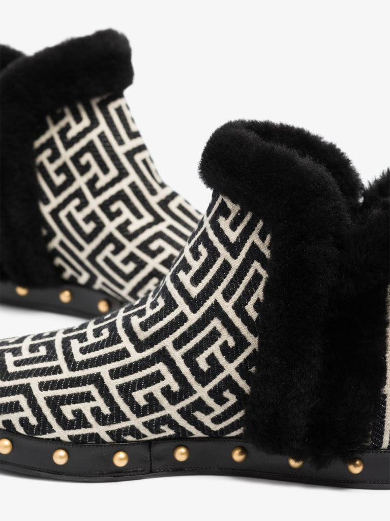 Black Tosca Monogram Shearling Ankle Boots
