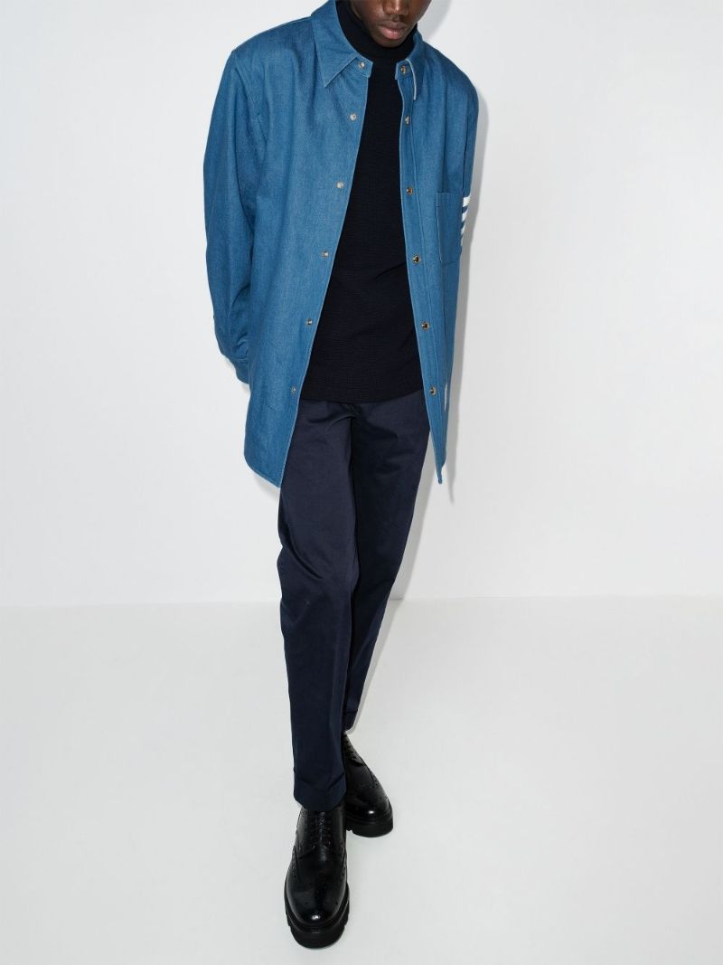 4-bar Stripe Press Stud Overshirt