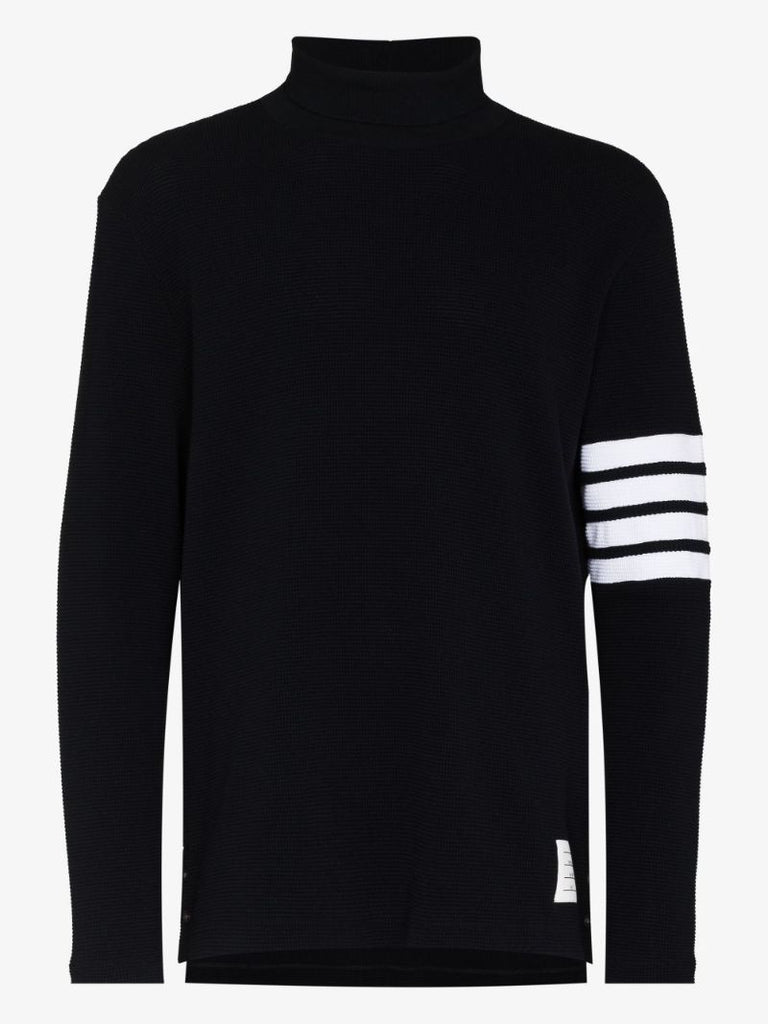 4-bar Stripe Waffle Knit Turtleneck Sweater