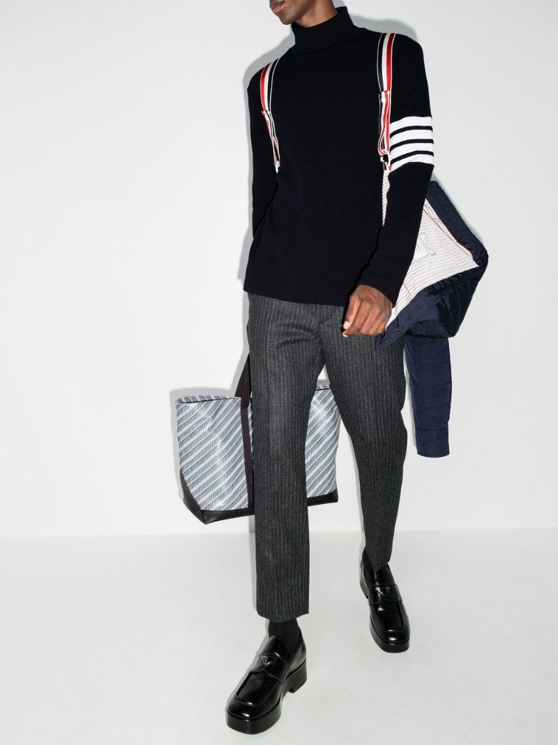 4-bar Stripe Waffle Knit Turtleneck Sweater