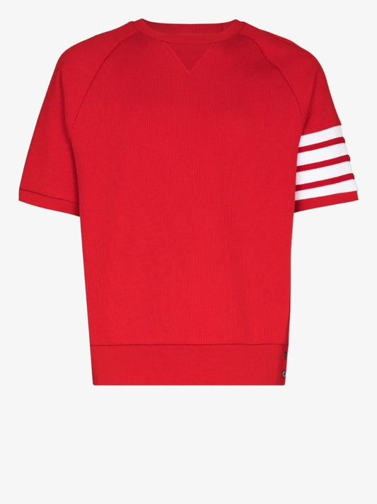 4-bar Stripe Waffle Knit Short Sleeve Sweater