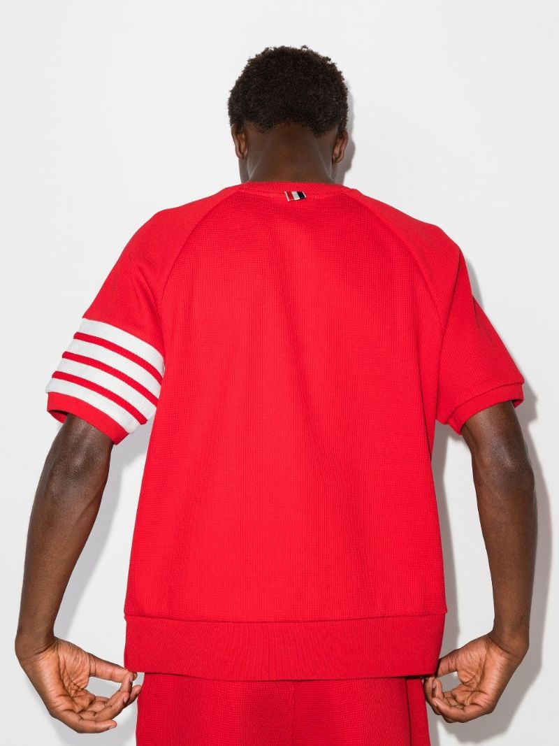 4-bar Stripe Waffle Knit Short Sleeve Sweater