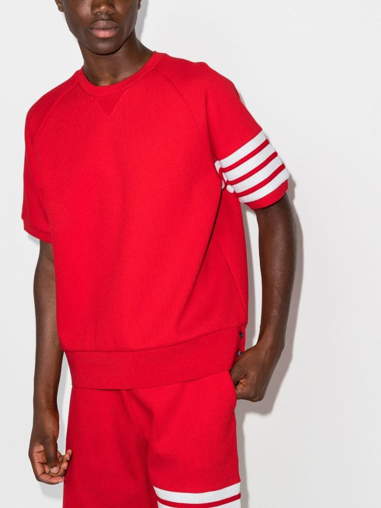 4-bar Stripe Waffle Knit Short Sleeve Sweater