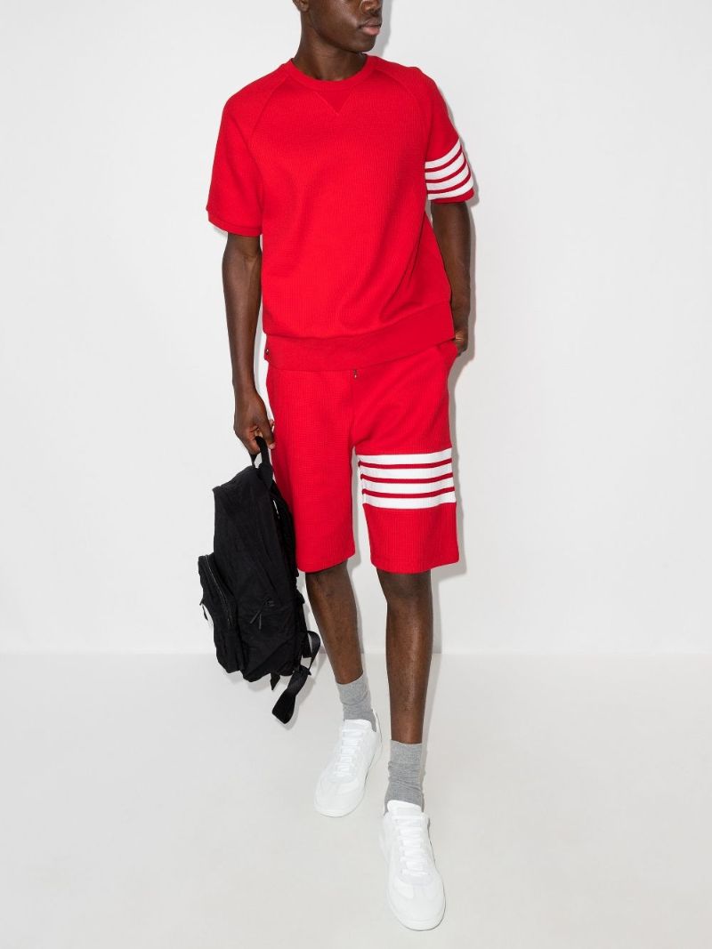 4-bar Stripe Waffle Knit Short Sleeve Sweater