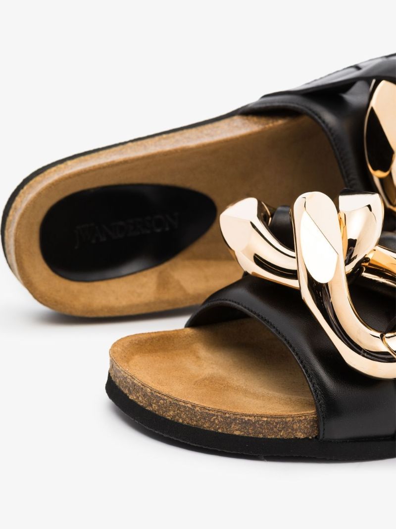 Black Chain Leather Sandals