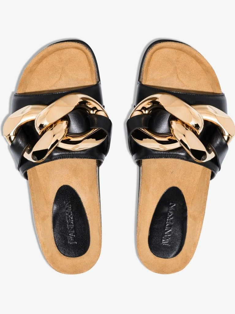 Black Chain Leather Sandals