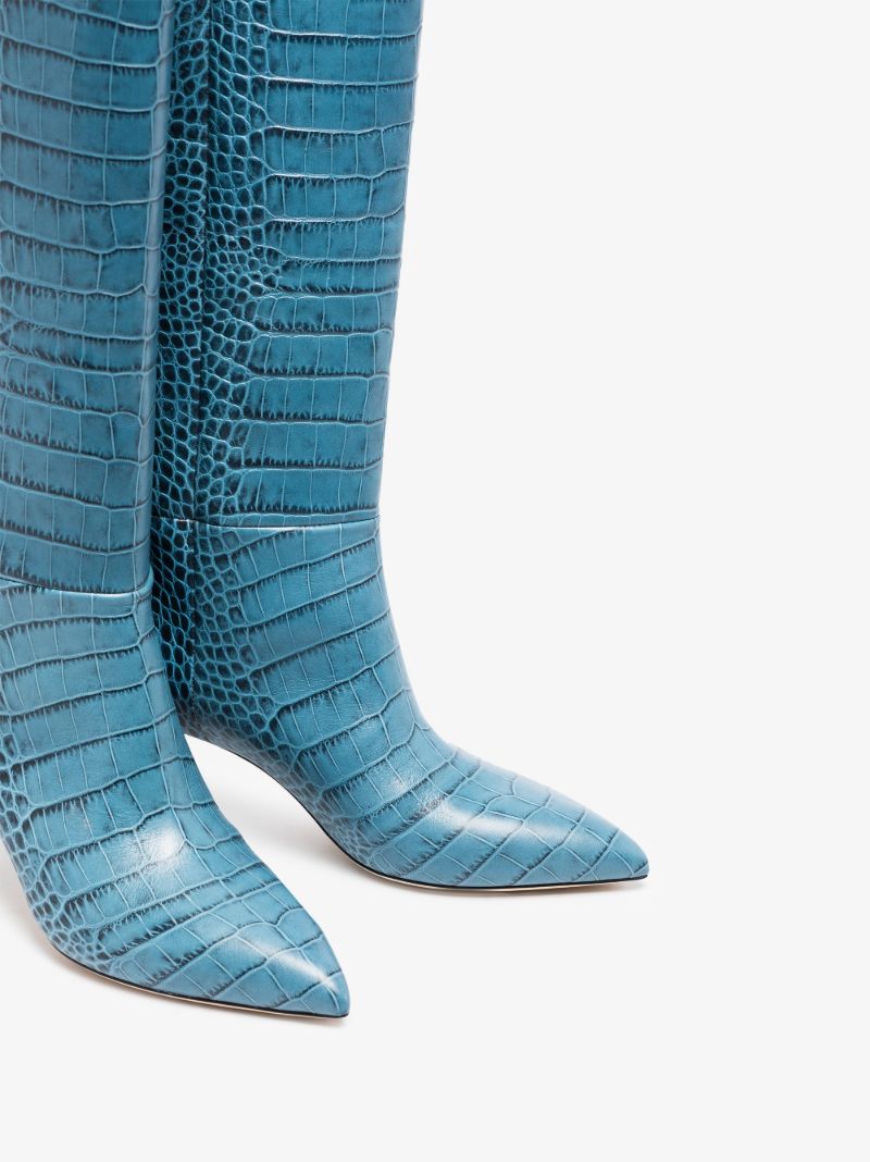 Blue 60 Mock Croc Knee-high Boots