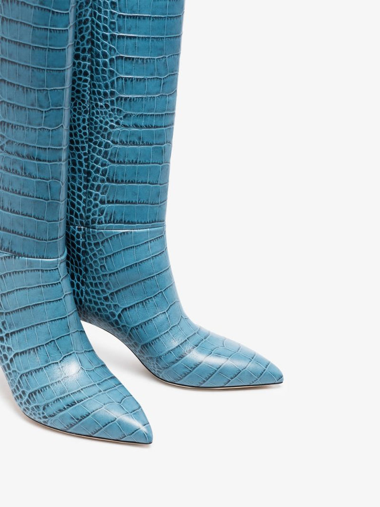 Blue 60 Mock Croc Knee-high Boots
