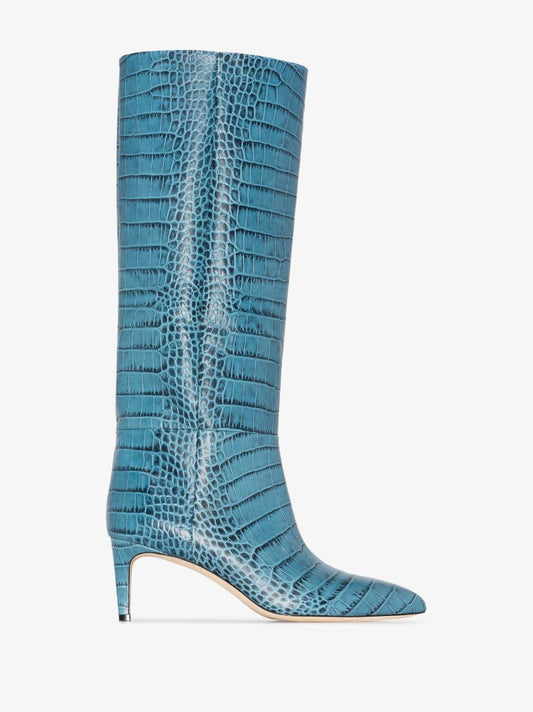 Blue 60 Mock Croc Knee-high Boots