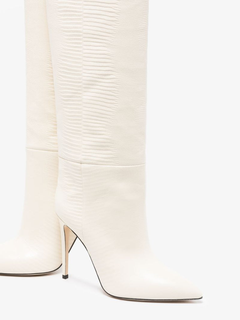 White 105 Lizard Effect Knee-high Boots