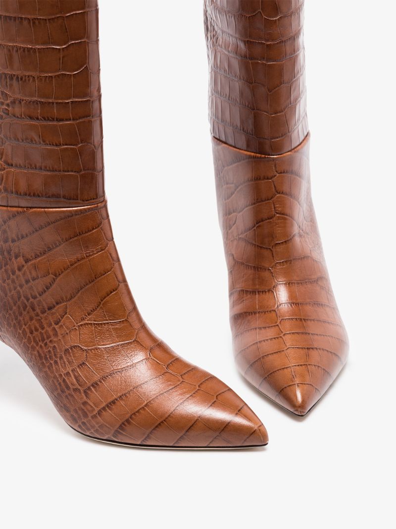 Brown 60 Mock Croc Knee-high Boots
