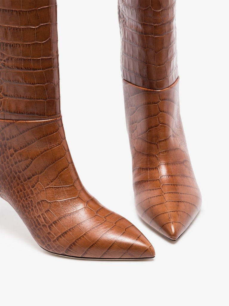 Brown 60 Mock Croc Knee-high Boots