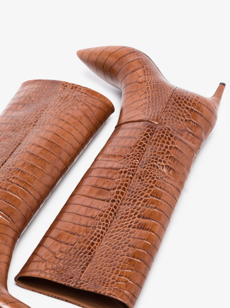 Brown 60 Mock Croc Knee-high Boots