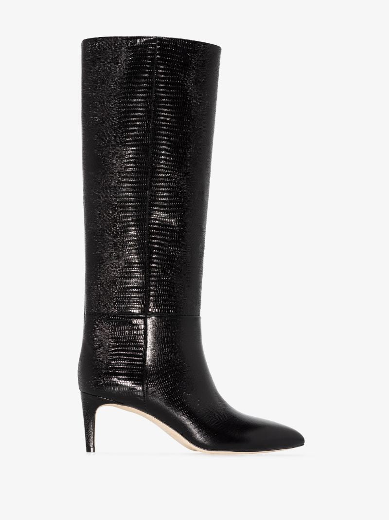 Black 60 Lizard Effect Knee-high Boots