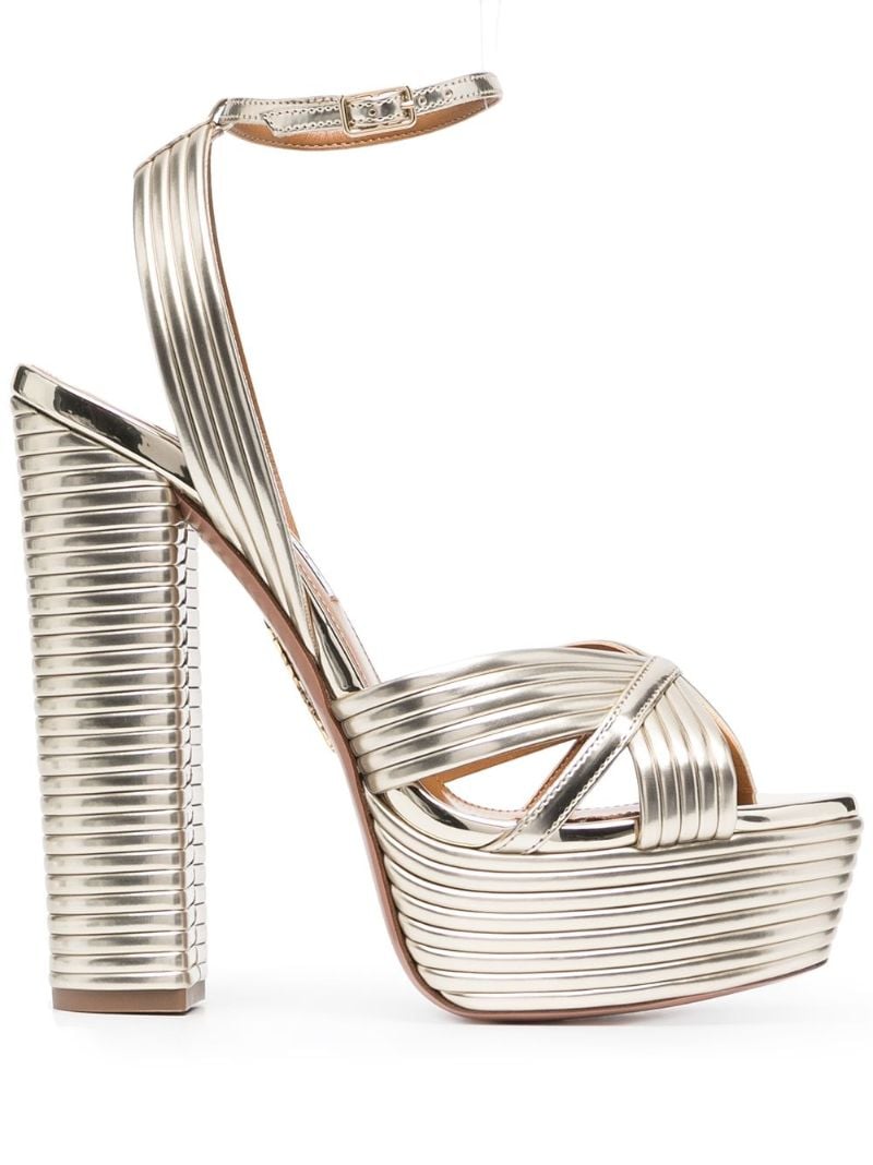 Gold Sundance Plateau 140 Leather Sandals