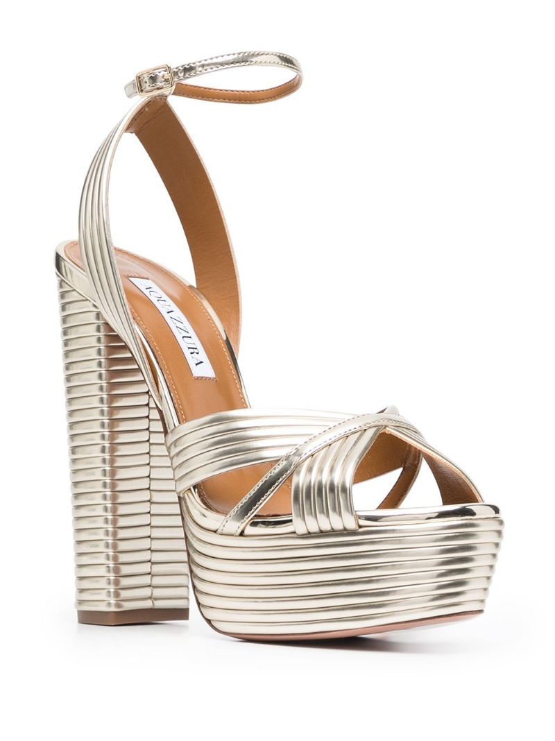 Gold Sundance Plateau 140 Leather Sandals