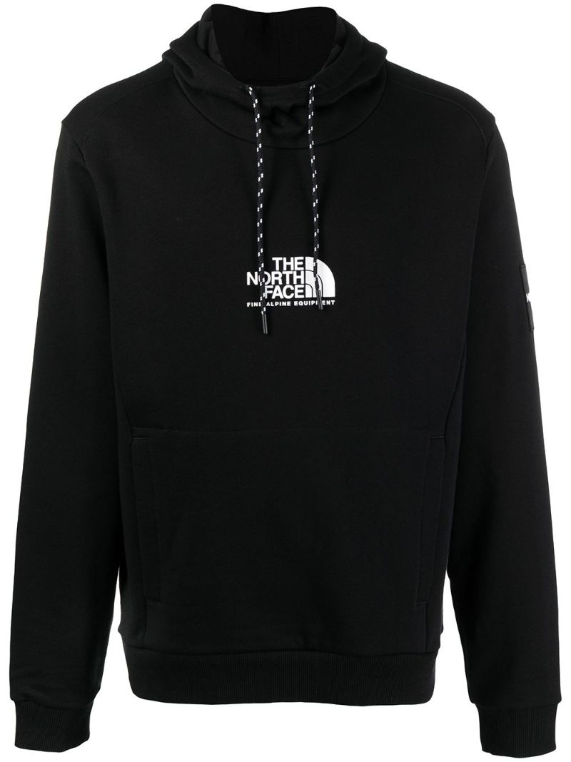 Black Logo Print Drawstring Hoodie