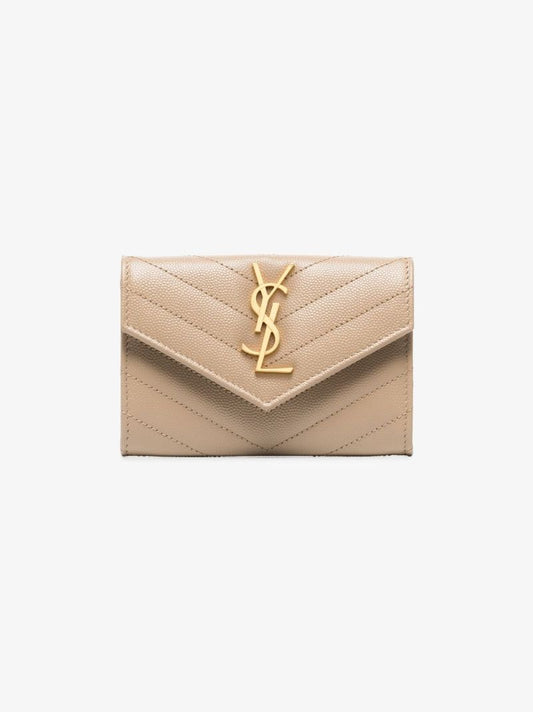Beige Small Monogram Leather Envelope Wallet