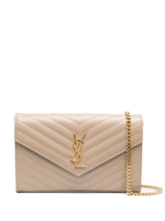 Neutral Cassandre Leather Chain Wallet