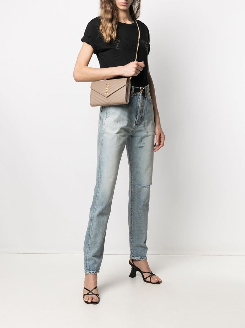 Neutral Cassandre Leather Chain Wallet
