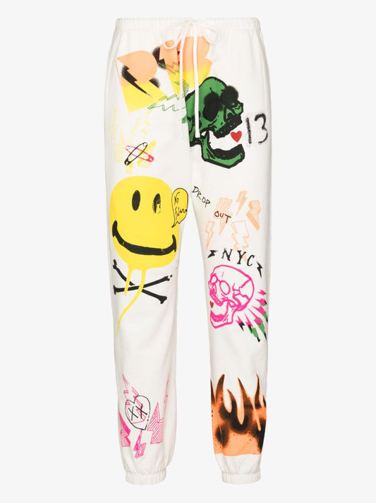 White Graffiti Cotton Track Pants