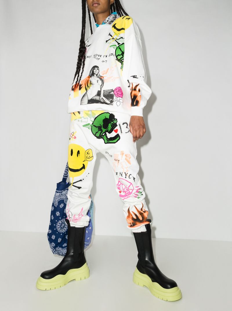 White Graffiti Cotton Track Pants